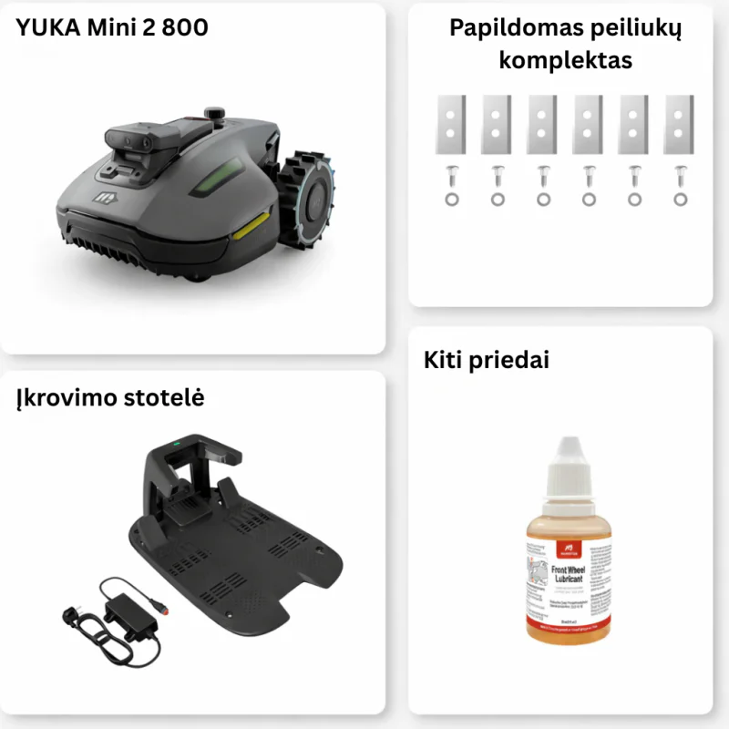 YUKA mini 2 800: perimetrinis belaidis robotas vejapjovė (iki 8 arų)